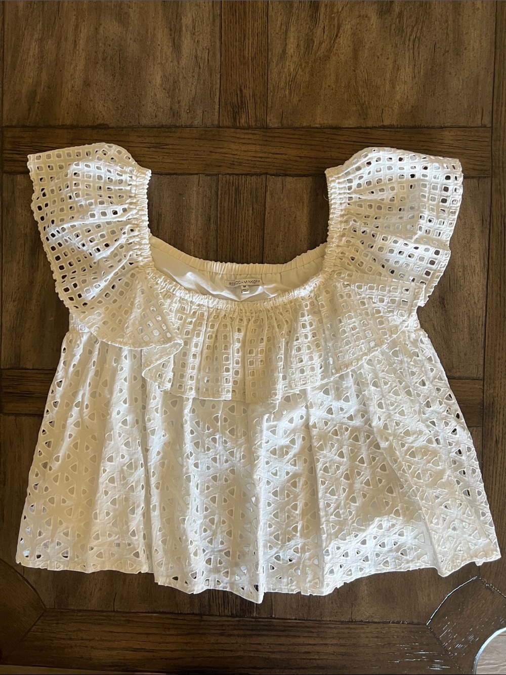 Cropped Rebecca Minkoff White Eyelet Off-Shoulder Blouse